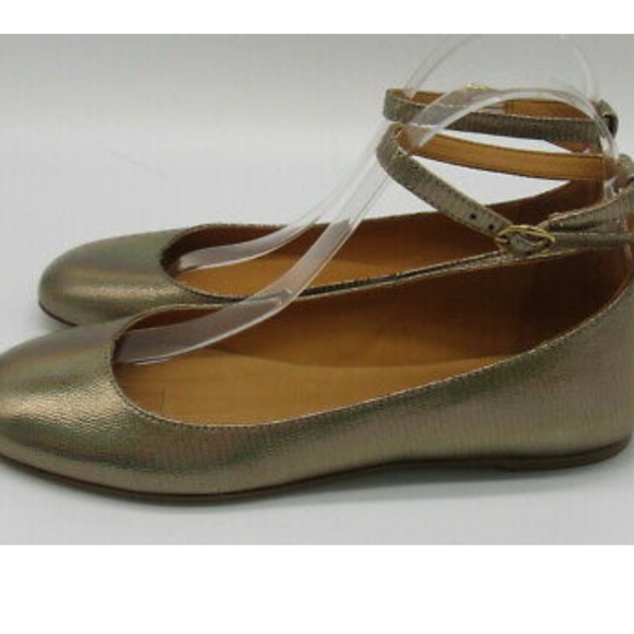 Isabel Marant Etoile Gold Metallic Textured Leather Ballet Flats sz 37 - Picture 3 of 5